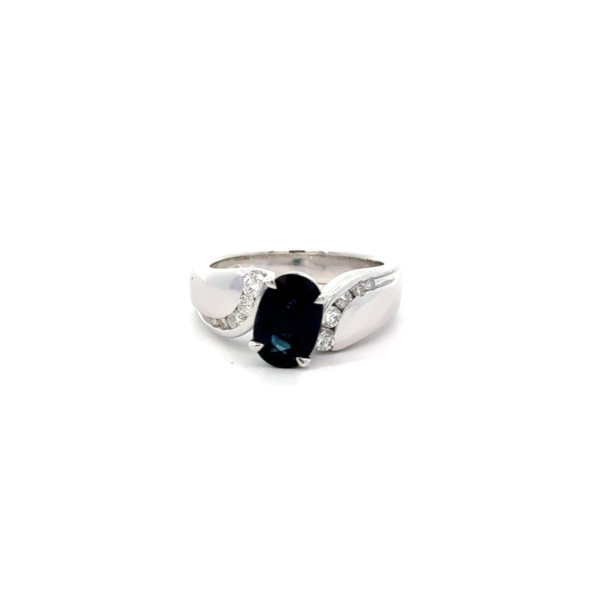 2.03 Carat Oval Cut Sapphire with Diamond Accent Bypass Platinum Ring For Sale 1