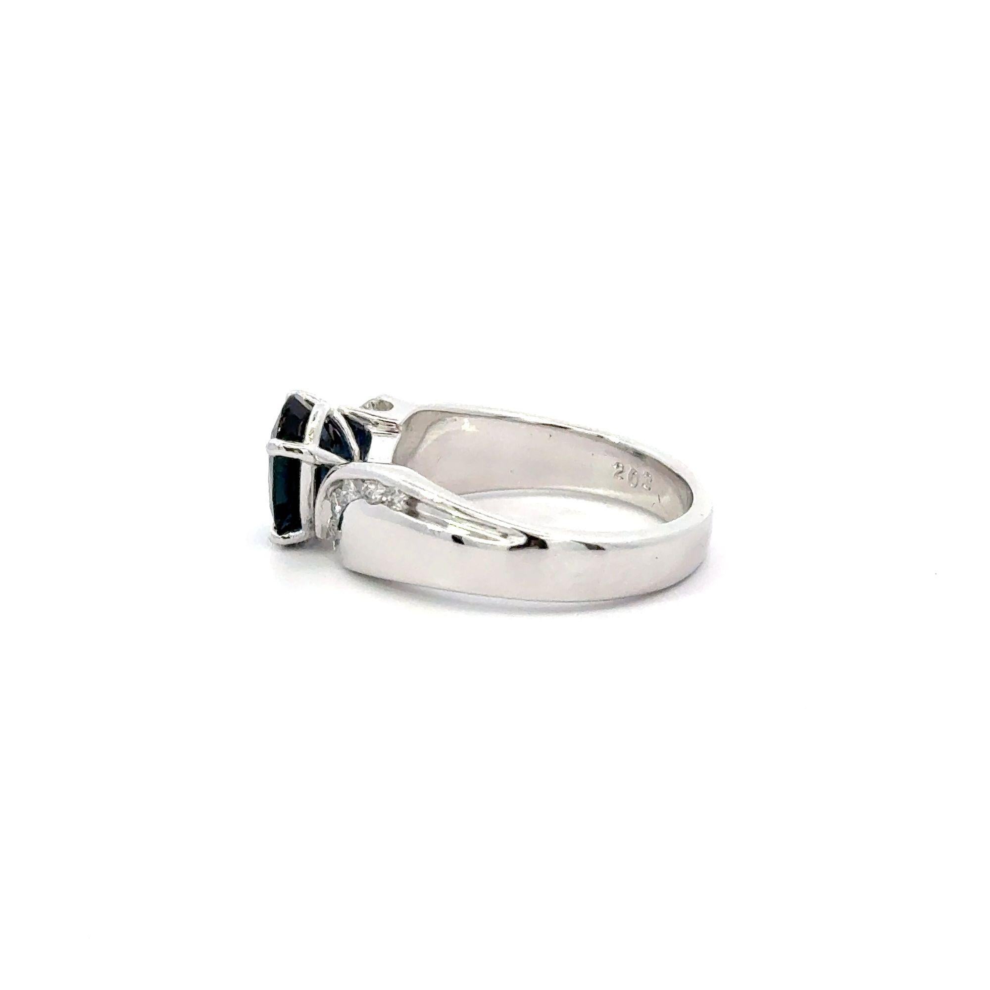 2.03 Carat Oval Cut Sapphire with Diamond Accent Bypass Platinum Ring For Sale 2