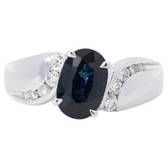2.03 Carat Oval Cut Sapphire with Diamond Accent Bypass Platinum Ring