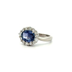 2.03 Carat Oval Sapphire and RBC Diamond Platinum Vintage Cocktail Ring