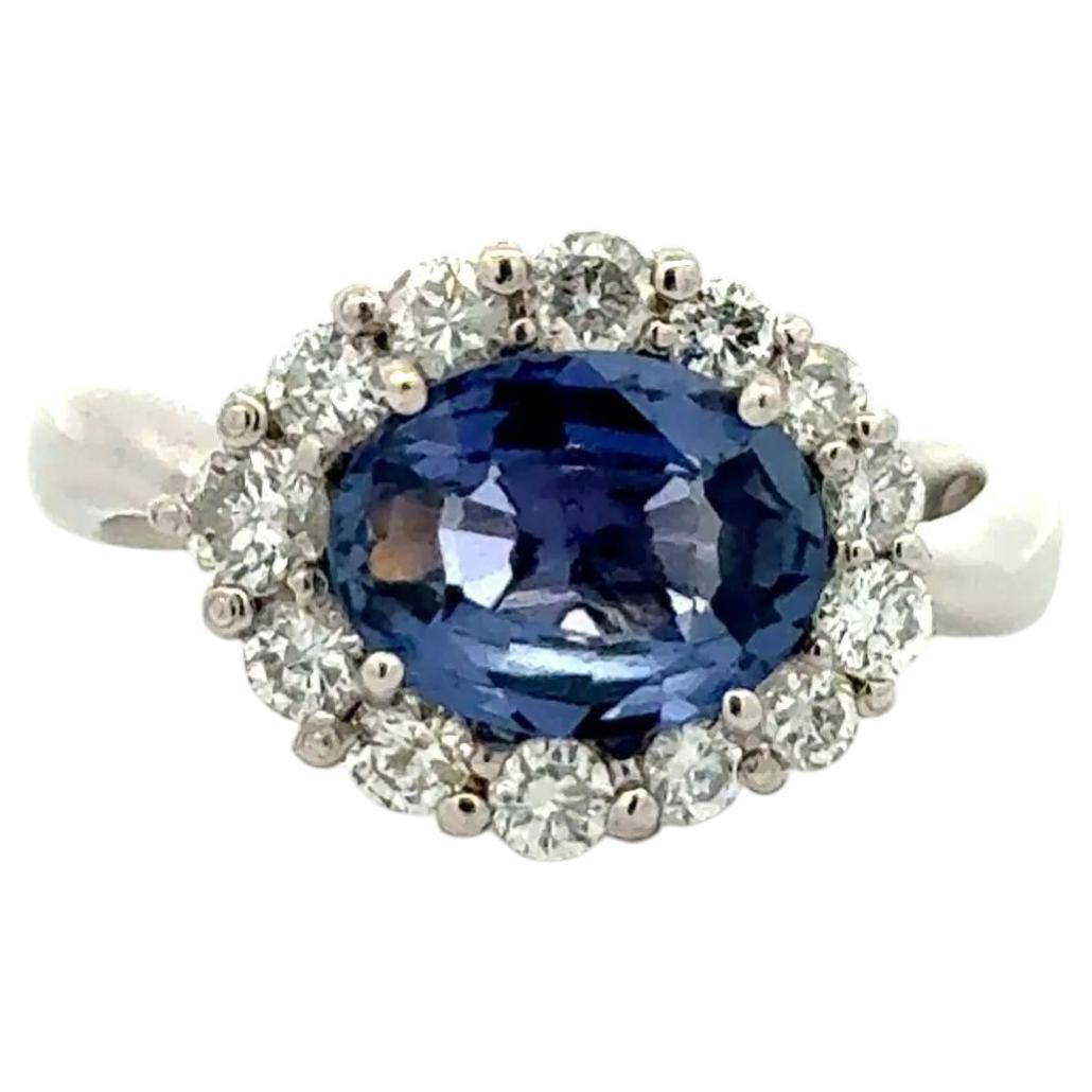 2.03 Carat Oval Sapphire and RBC Diamond Platinum Vintage Cocktail Ring