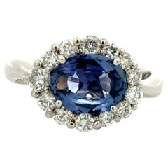 2.03 Carat Oval Sapphire and RBC Diamond Platinum Vintage Cocktail Ring