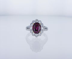 2.03 Carat Oval Thai Ruby Ring W/1.08 Carat TW of Diamonds in 18k WG W/Palladium
