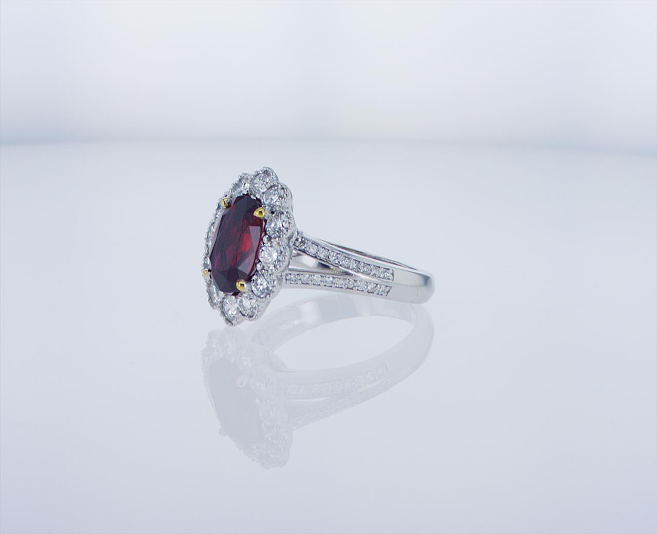 2.03 Carat Oval Thai Ruby Ring W/1.08 Carat TW of Diamonds in 18k WG W/Palladium In New Condition For Sale In New York, NY