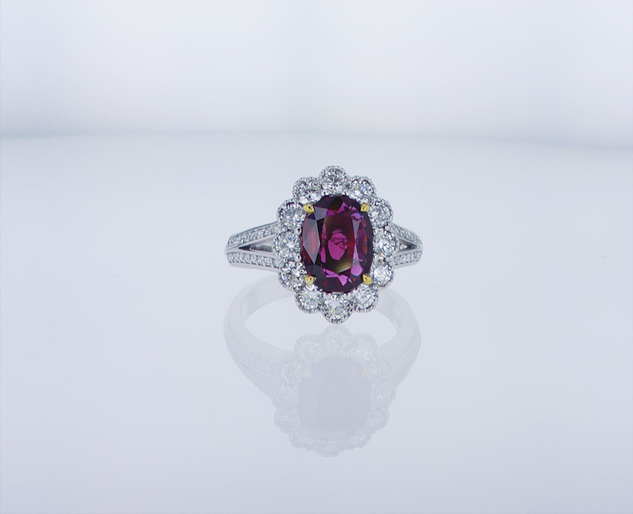 2.03 Carat Oval Thai Ruby Ring W/1.08 Carat TW of Diamonds in 18k WG W/Palladium For Sale 1