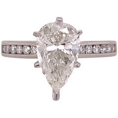 2.03 Carat Pear Diamond Platinum Engagement Ring GIA I/SI2