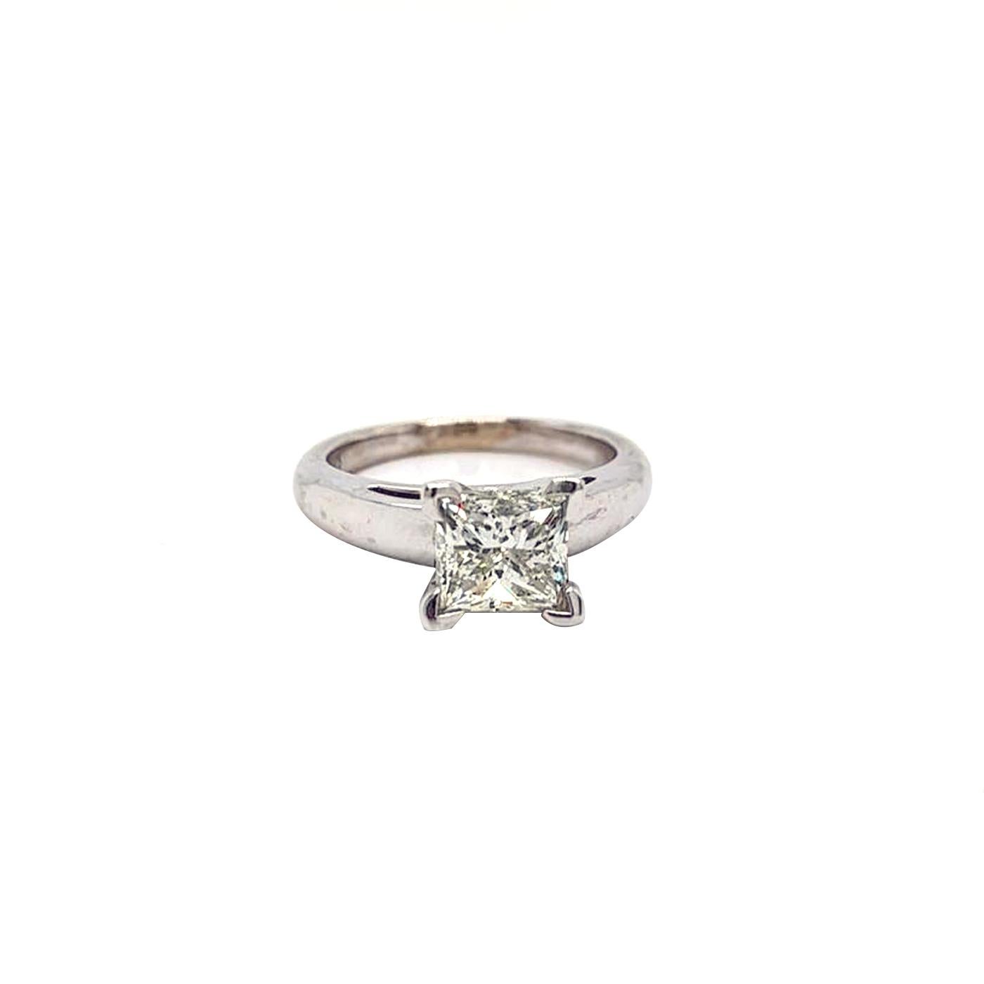 Modernist 2.03 Carat Princess Cut Solitaire Diamond Engagement Ring 4 Prong 14k White Gold For Sale