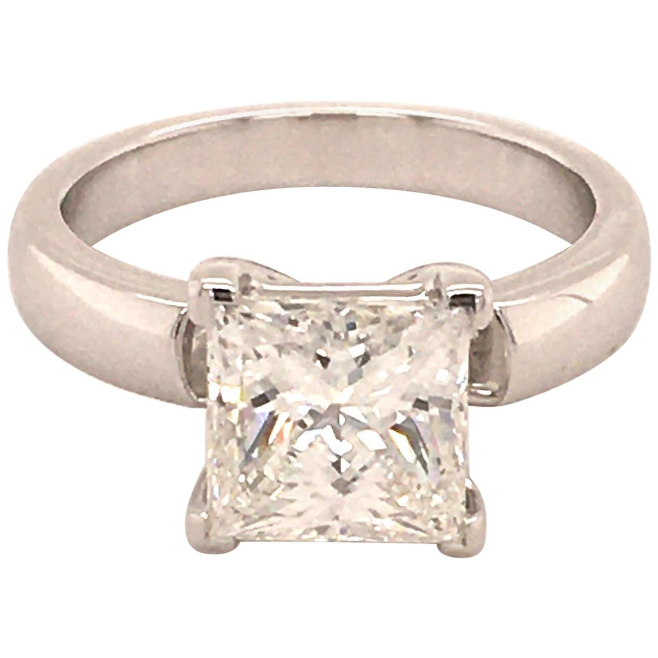 2.03 Carat Princess Cut Diamond Ring in 18 Karat White Gold by Bucherer