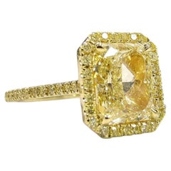 2.03 Carat Radiant Halo Diamond Ring Fancy Yellow 14K White Gold