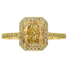 2.03 Carat Radiant Halo Diamond Ring Fancy Yellow 14K White Gold