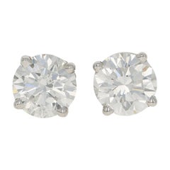 2.03 Carat Round Brilliant Diamond Earrings, 18 Karat Gold Pierced Studs GIA