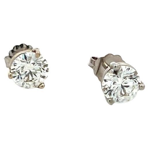 Pendientes de oro blanco de 14 quilates con diamante redondo brillante H SI1 de 2,03 quilates