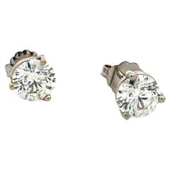 2.03 Carat Round Brilliant H SI1 Diamond 14 Karat White Gold Stud Earrings
