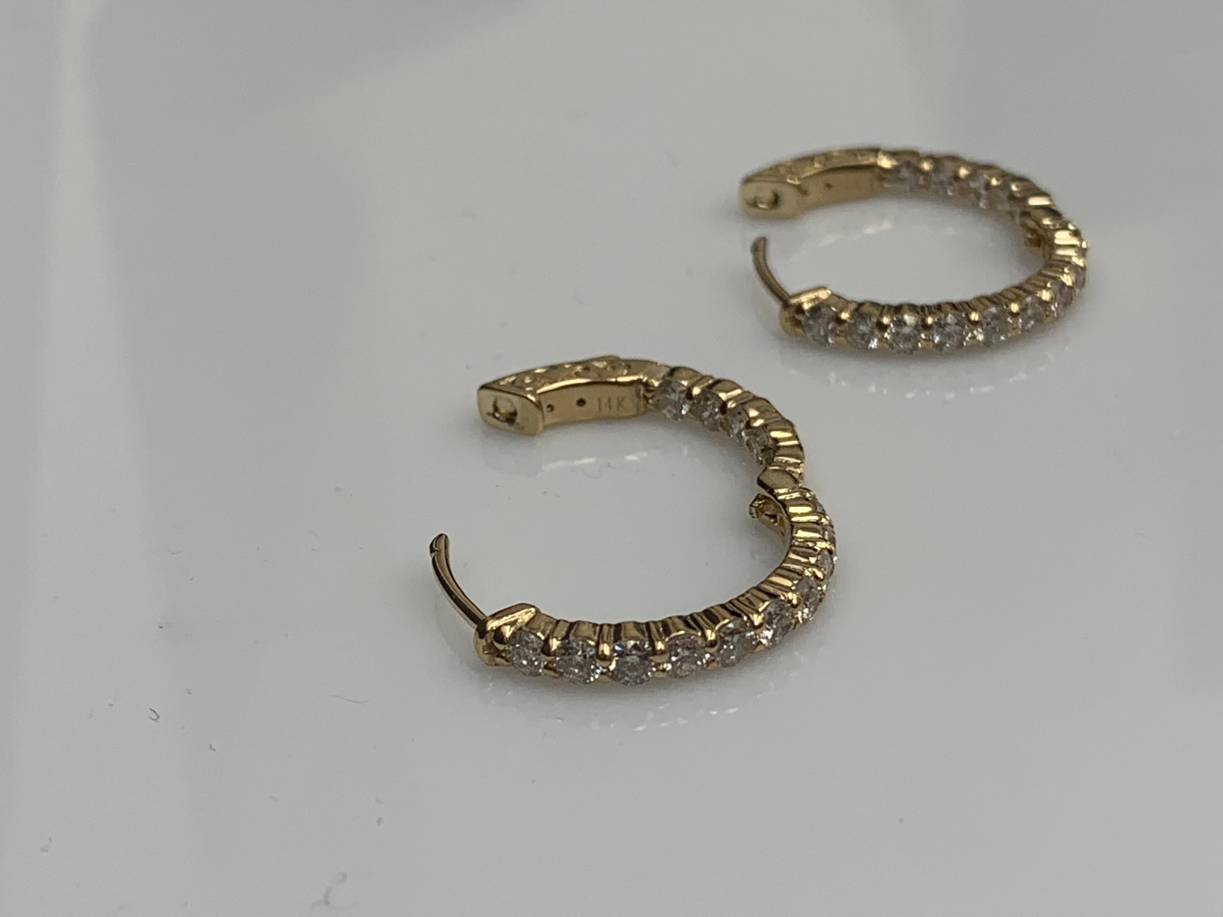 2.03 Carat Round Cut Diamond Hoop Earrings in 14K Yellow Gold For Sale 5