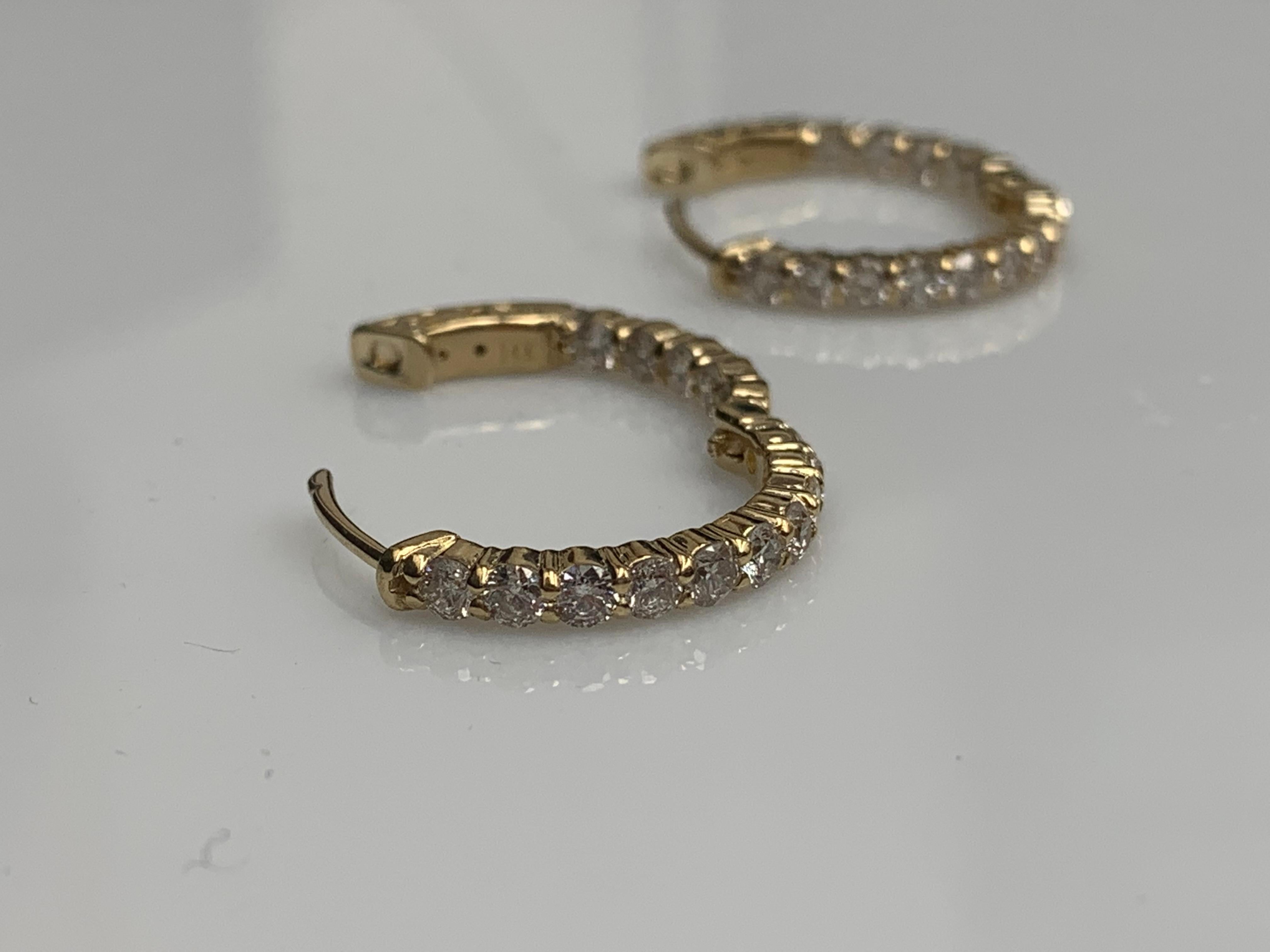 2.03 Carat Round Cut Diamond Hoop Earrings in 14K Yellow Gold For Sale 4
