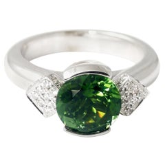 2.03 Carat Round Green Tourmaline and Diamond Classic 18 Karat Fashion Ring