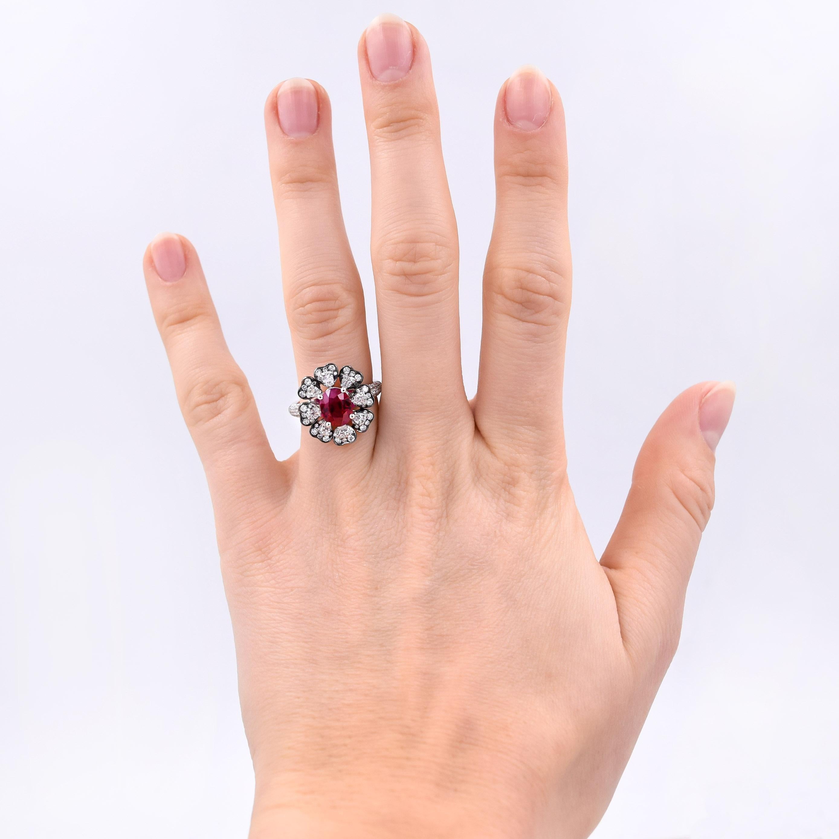 2.03 Carat Ruby and 1.08 Carat White Diamond Cocktail Ring in 18K Palladium Gold For Sale 5