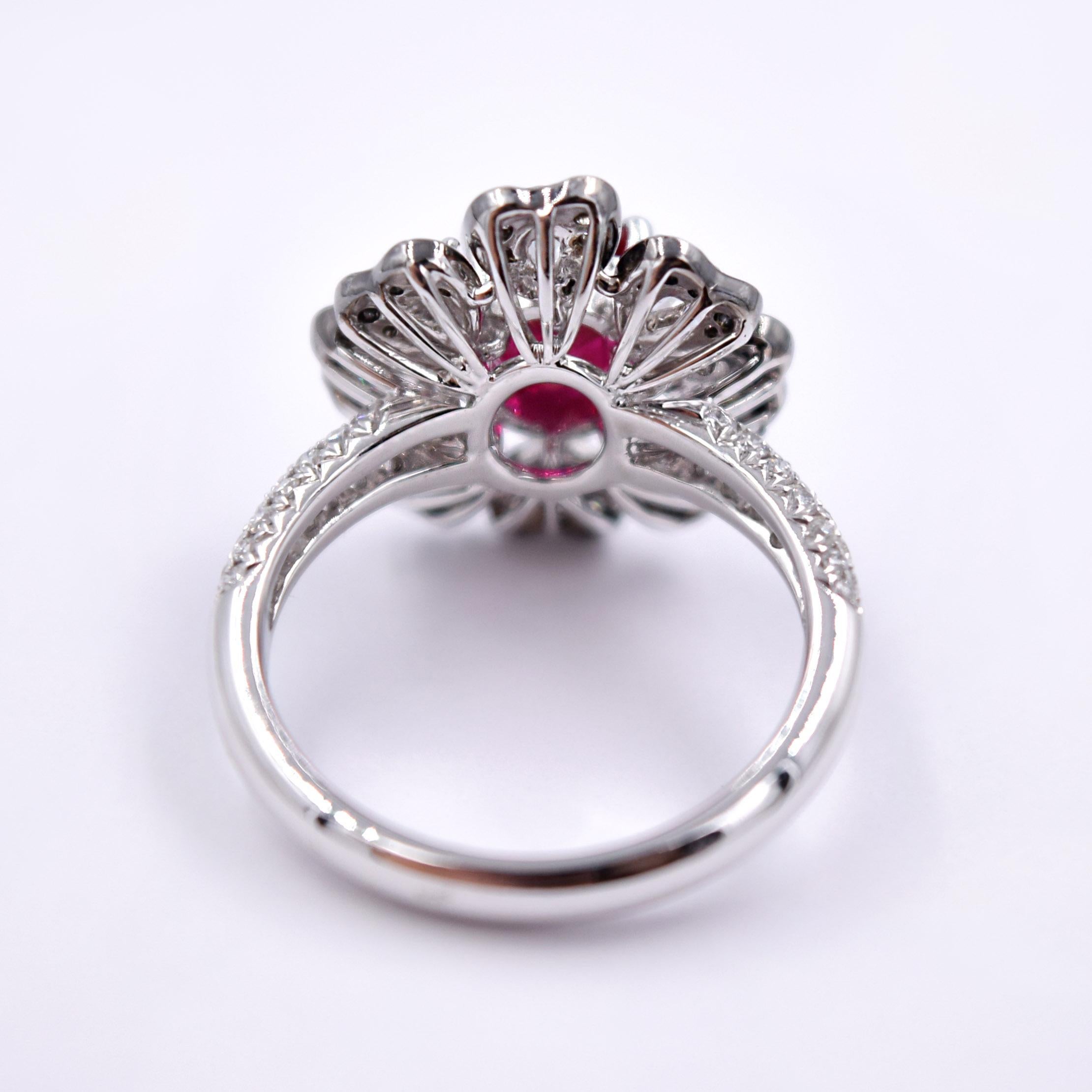 2.03 Carat Ruby and 1.08 Carat White Diamond Cocktail Ring in 18K Palladium Gold For Sale 1