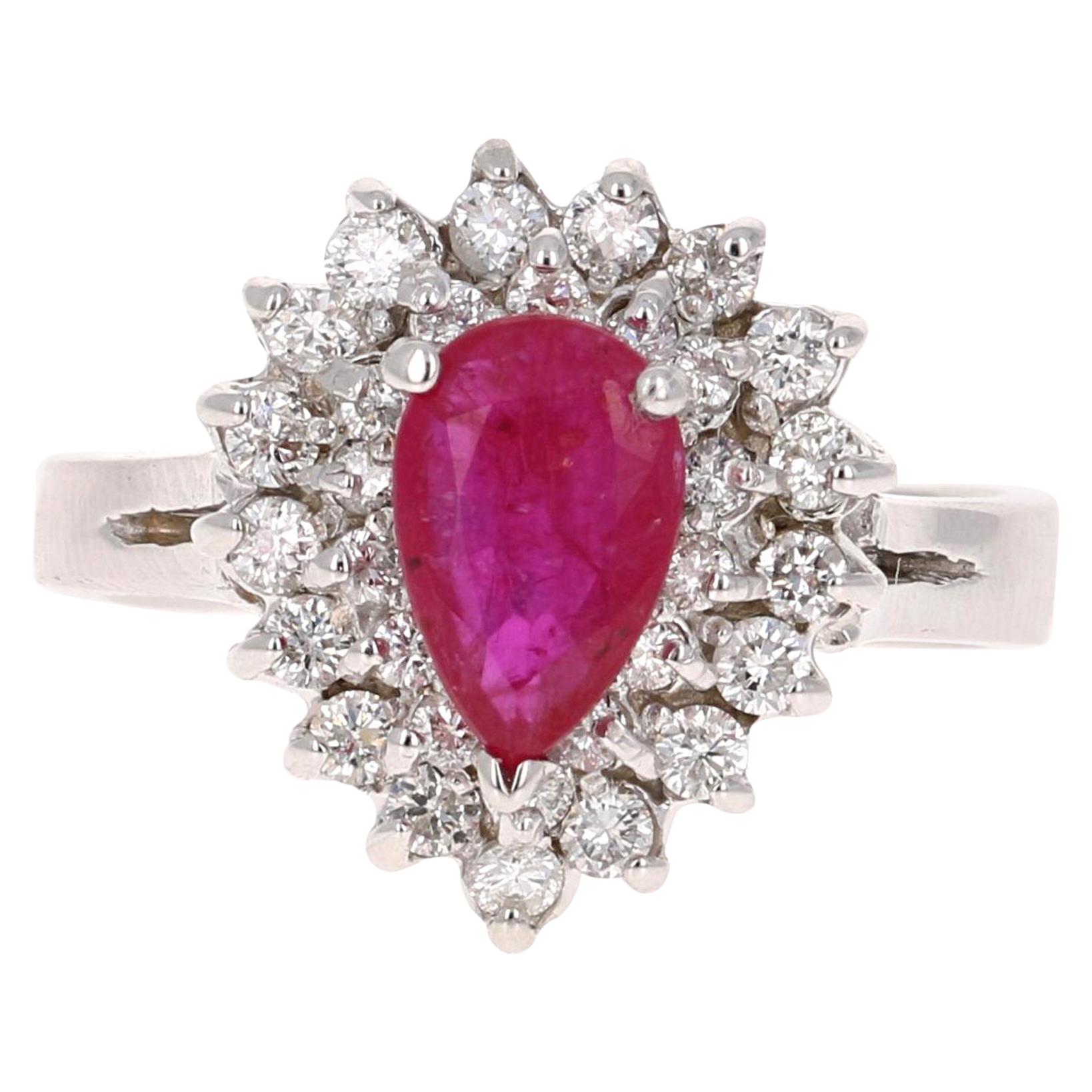 2.03 Carat Ruby Diamond 14 Karat White Gold Engagement Ring For Sale