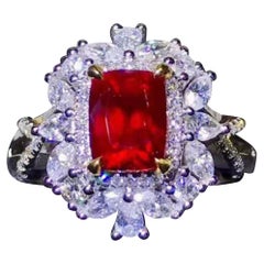 2.03 Carat Ruby Pigeon Red Blood Diamond Ring Unheated 18 Karat White Gold