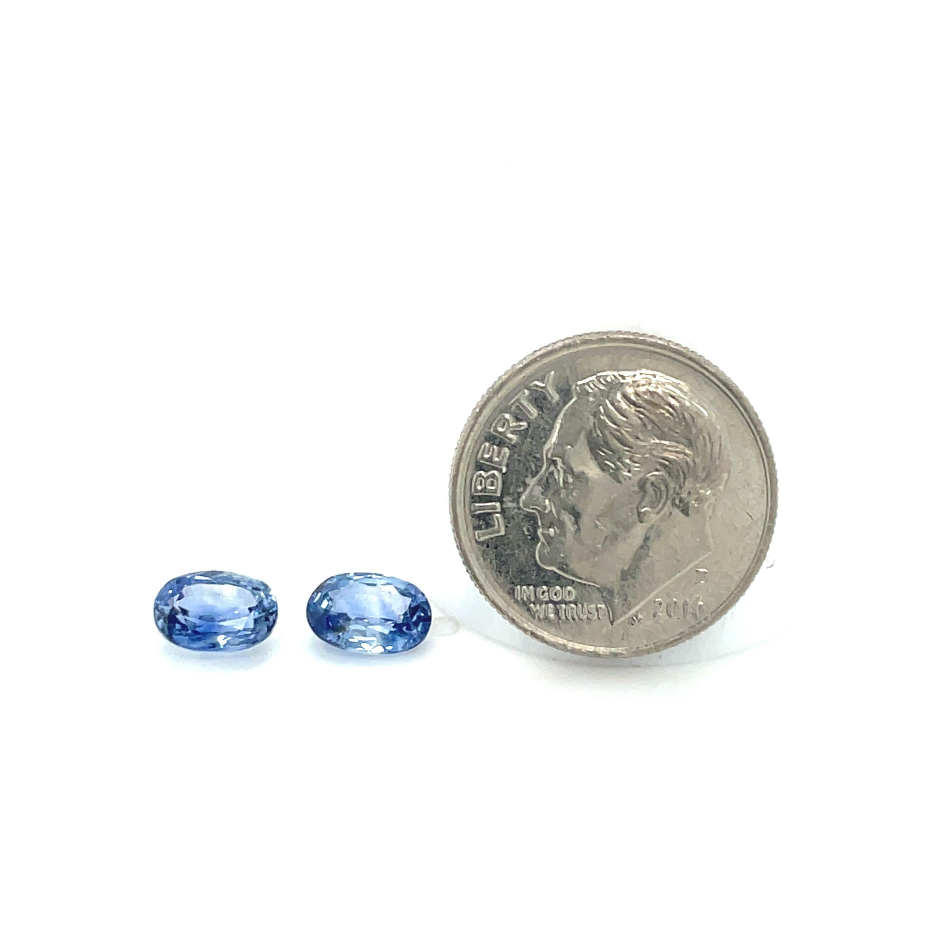 Oval Cut 2.03 Carat Total Blue Sapphires,  Pair of Unset Oval Gemstones for Earrings For Sale