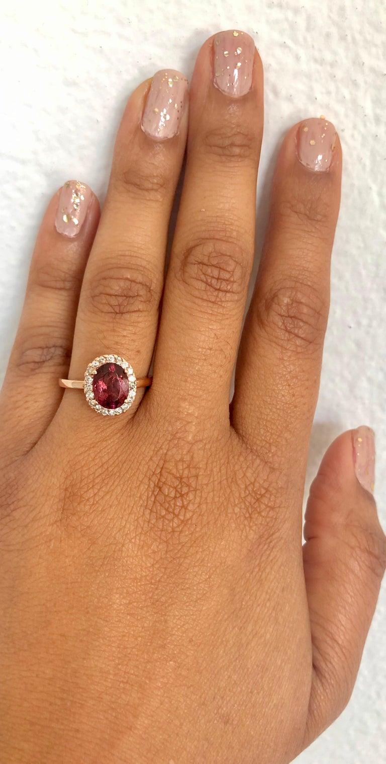 2.03 Carat Tourmaline Diamond 14 Karat Rose Gold Cocktail Ring In New Condition In Los Angeles, CA