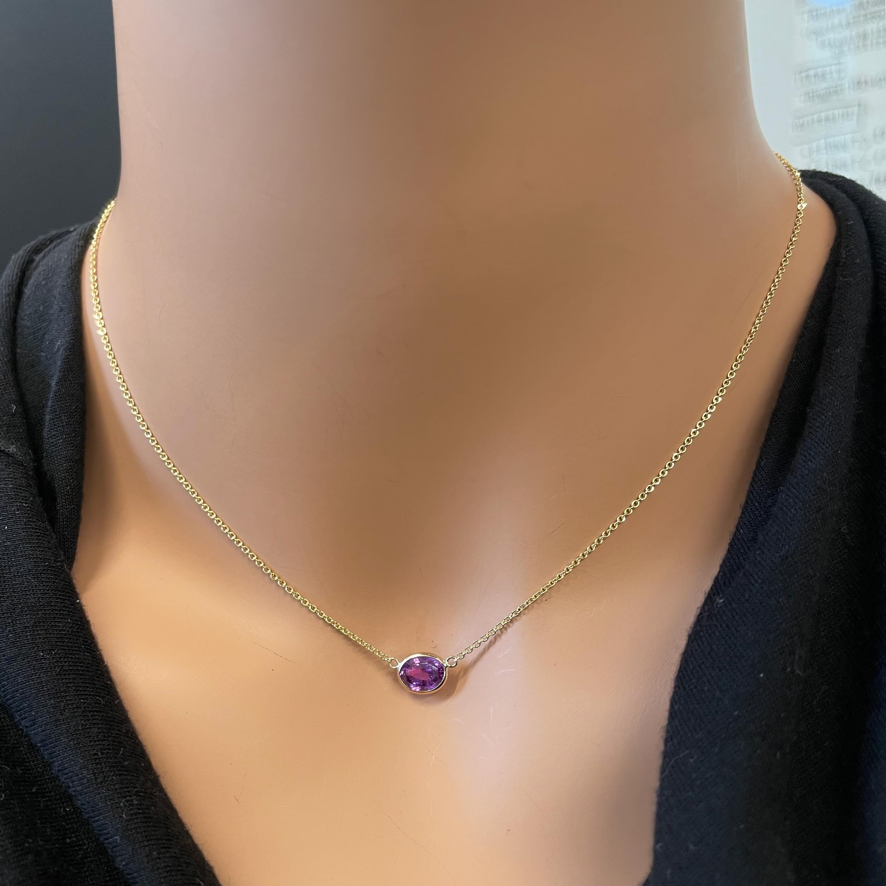 2.03 Carat Violet Sapphire Oval Cut Fashion Necklaces In 14K Yellow Gold  In New Condition For Sale In Chicago, IL