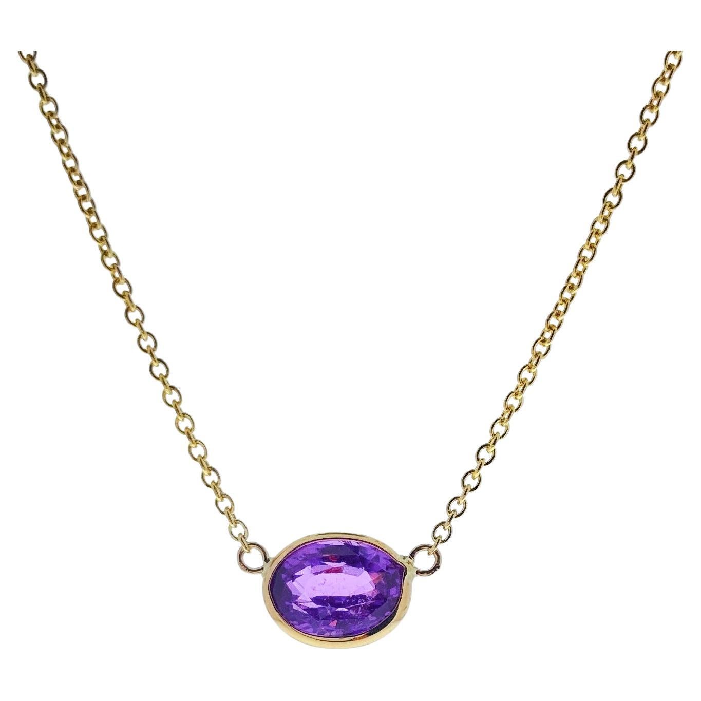 2.03 Carat Violet Sapphire Oval Cut Fashion Necklaces In 14K Yellow Gold  For Sale