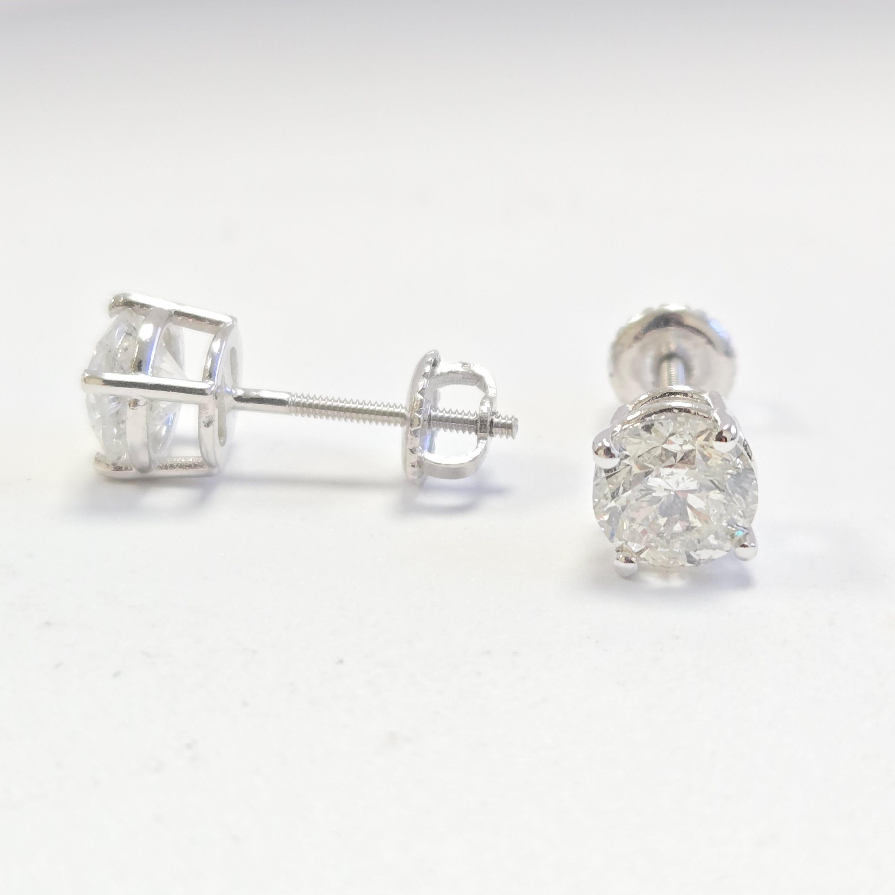 2.03 Quilates Diamante Natural Forma Redonda Pendientes Oro Blanco 14 Kilates Corte redondo