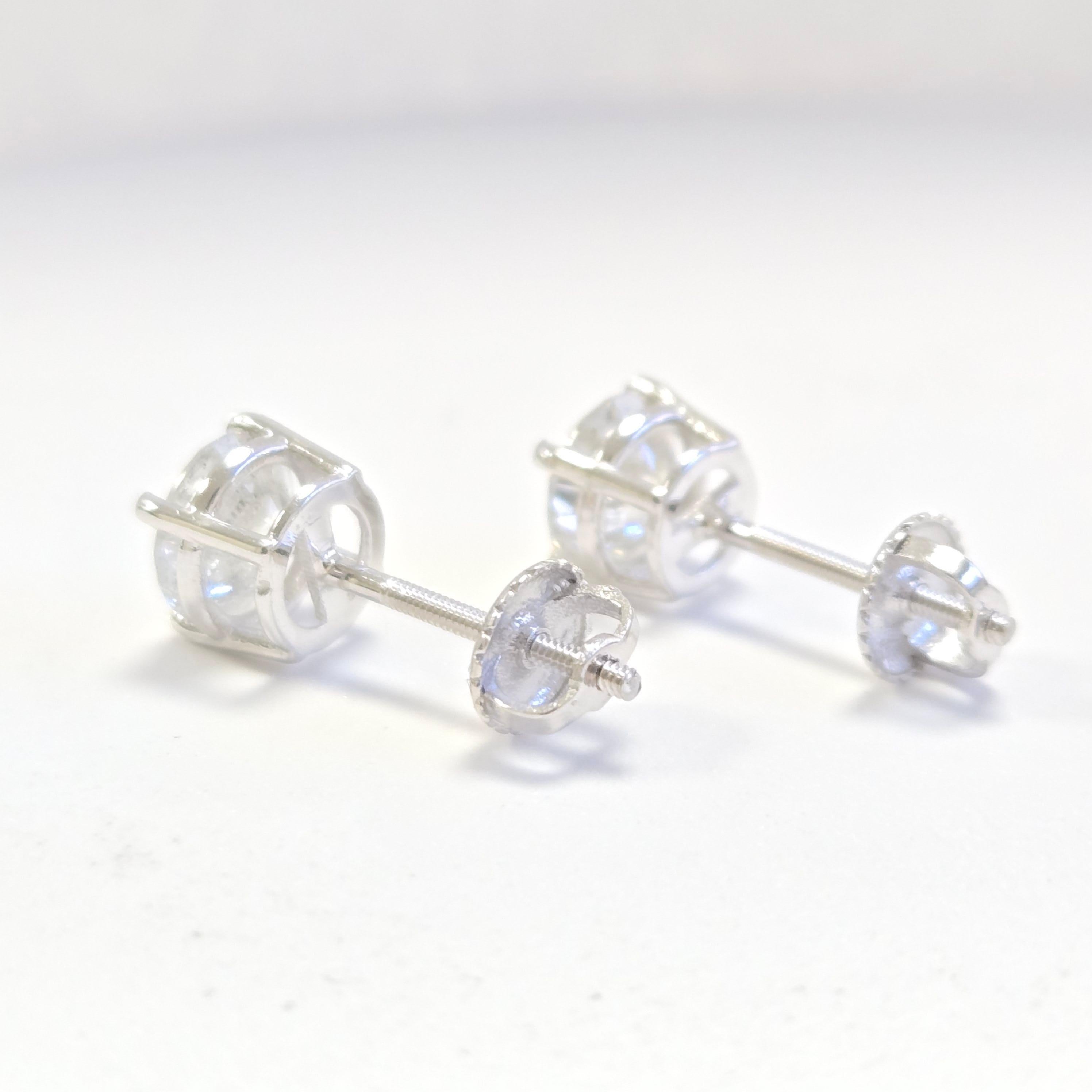 Femenino o masculino 2.03 Quilates Diamante Natural Forma Redonda Pendientes Oro Blanco 14 Kilates