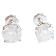 2,02 Carati di Diamante Naturale Forma Rotonda Borchie in Oro Bianco 14 Karati