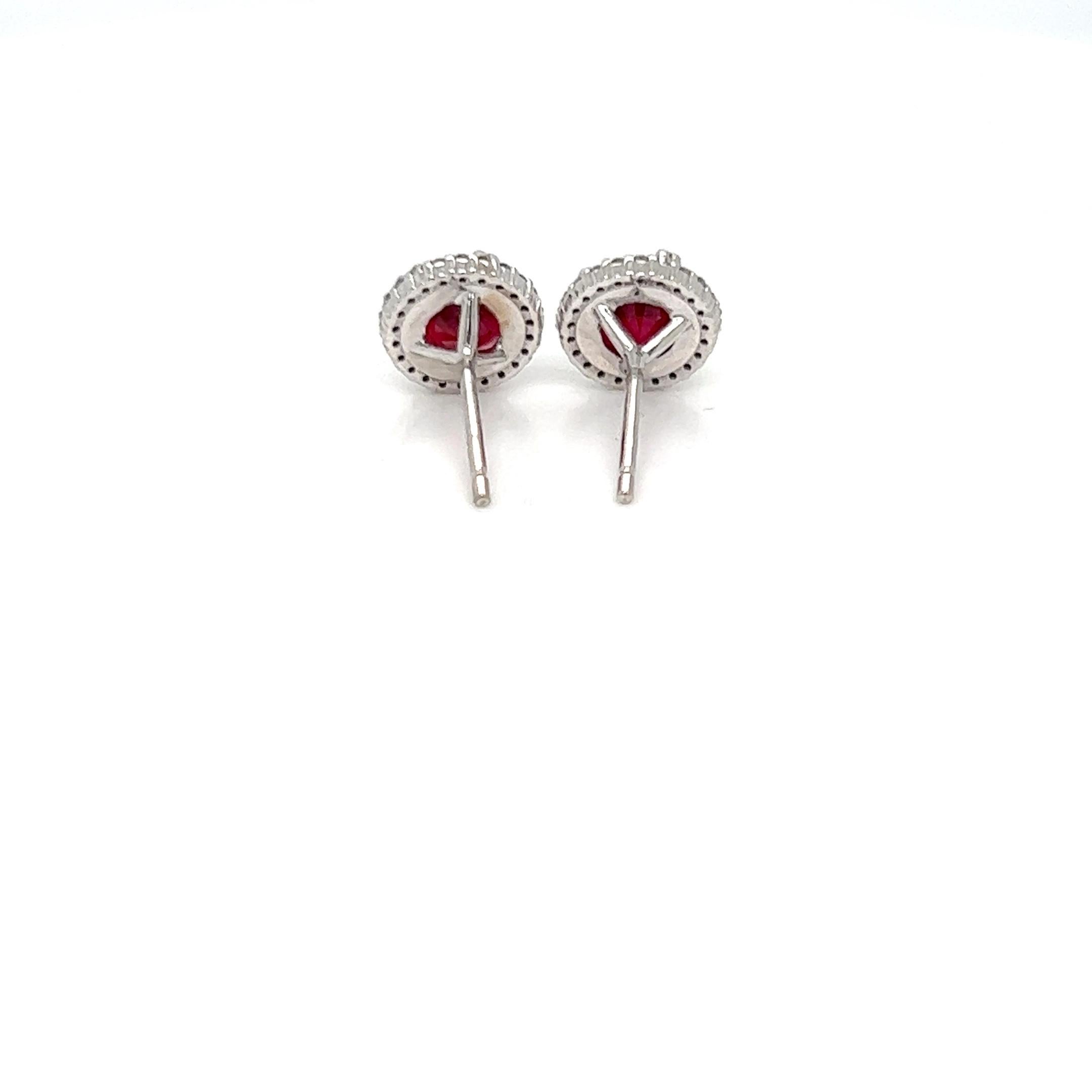Modern 2.03 Carats Ruby Stud Earrings with Diamonds  For Sale