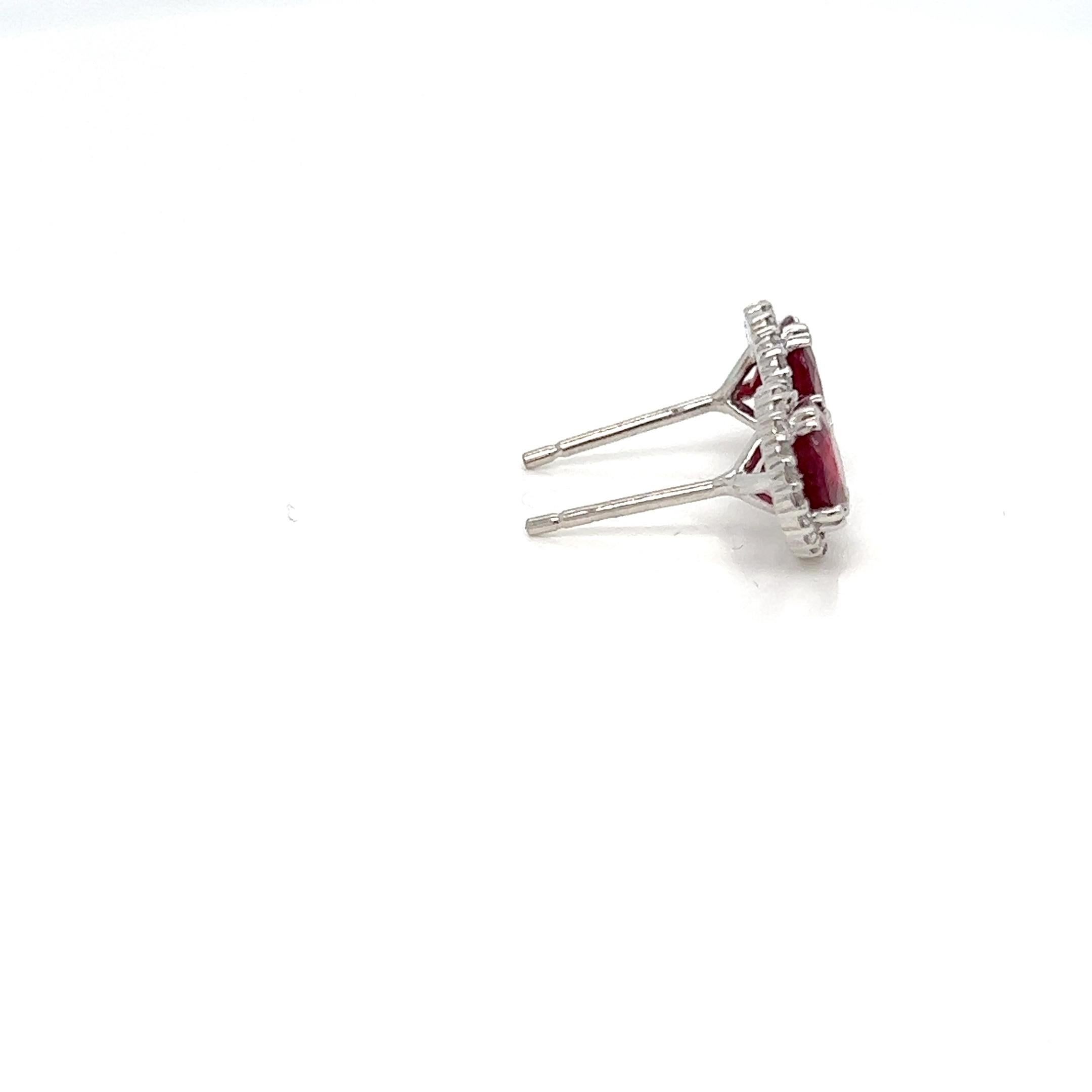 Round Cut 2.03 Carats Ruby Stud Earrings with Diamonds  For Sale