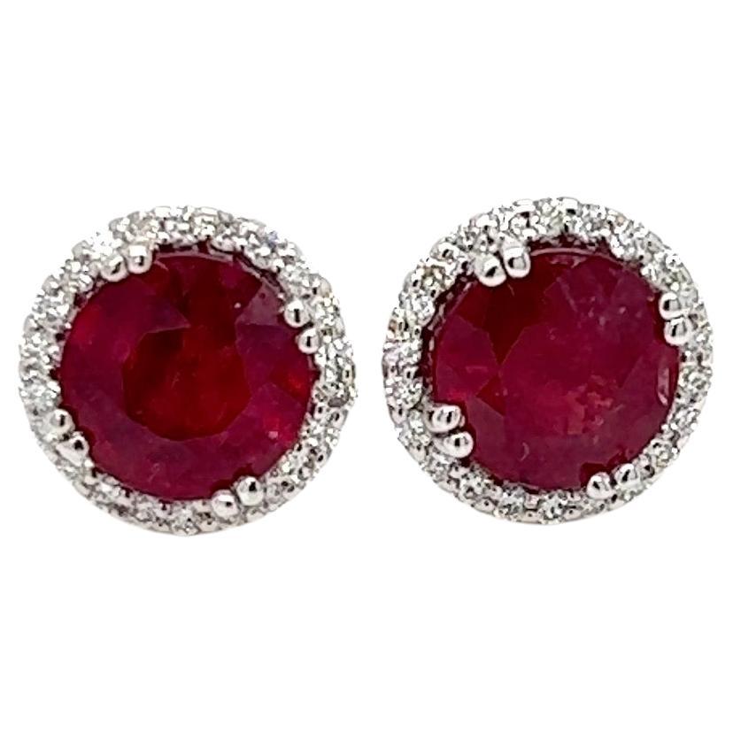 2.03 Carats Ruby Stud Earrings with Diamonds  For Sale
