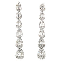 2.03 Carats Total Diamond Waterfall Dangle Earrings in 18k White Gold