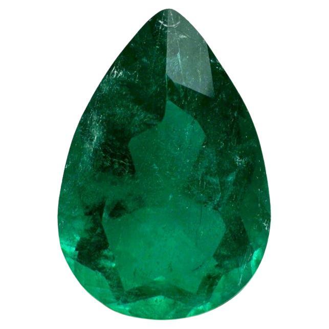 2.03 Ct 11x7.5 Pear-Cut Deep Green Colombian Emerald - Genuine May Birthstone