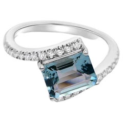 Used 2.03 Ct Aquamarine Ethical Ring 92.5 Sterling Silver Engagement Ring For Women's