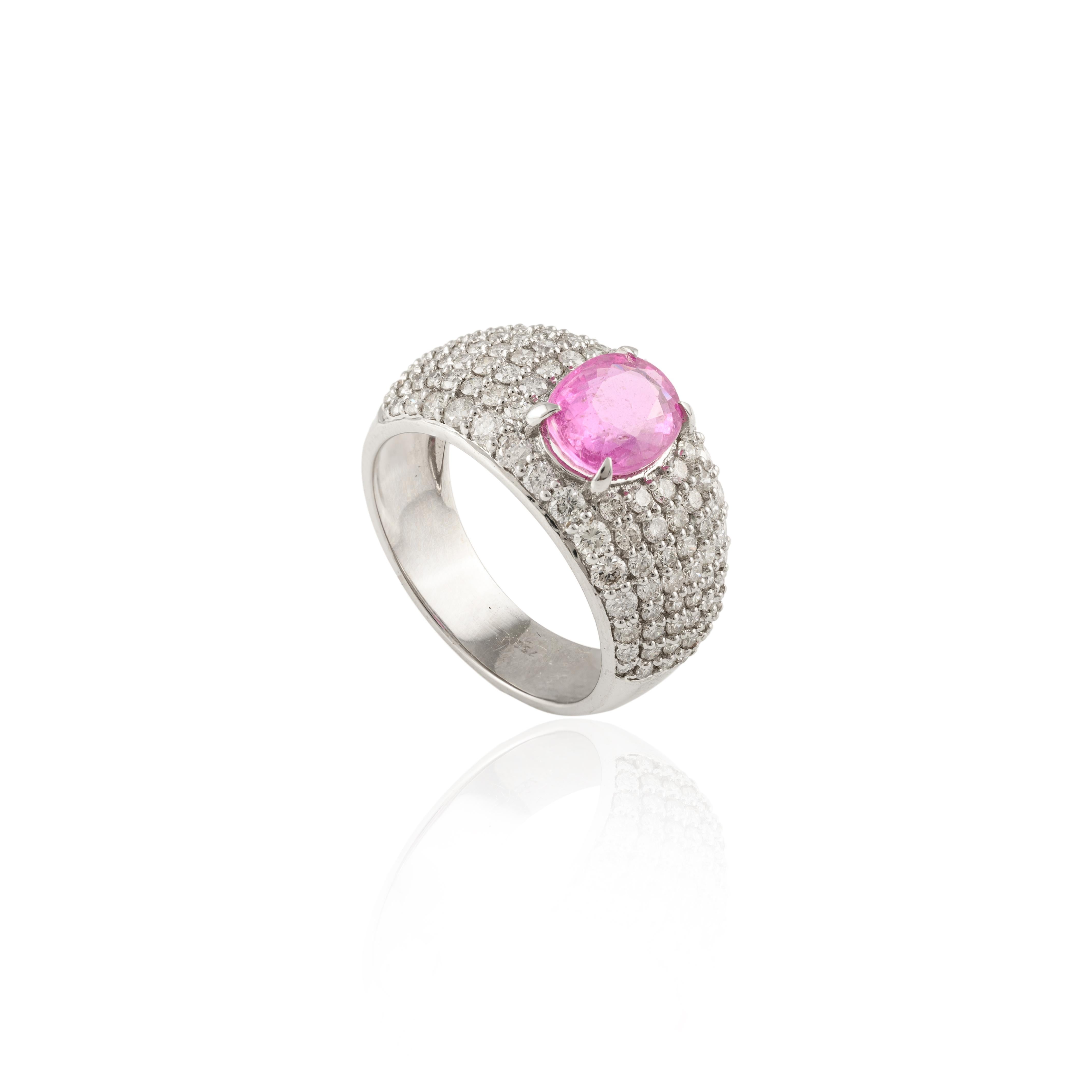 For Sale:  Oval Pink Sapphire Diamond Cocktail Dome Ring in 18k Solid White Gold 3