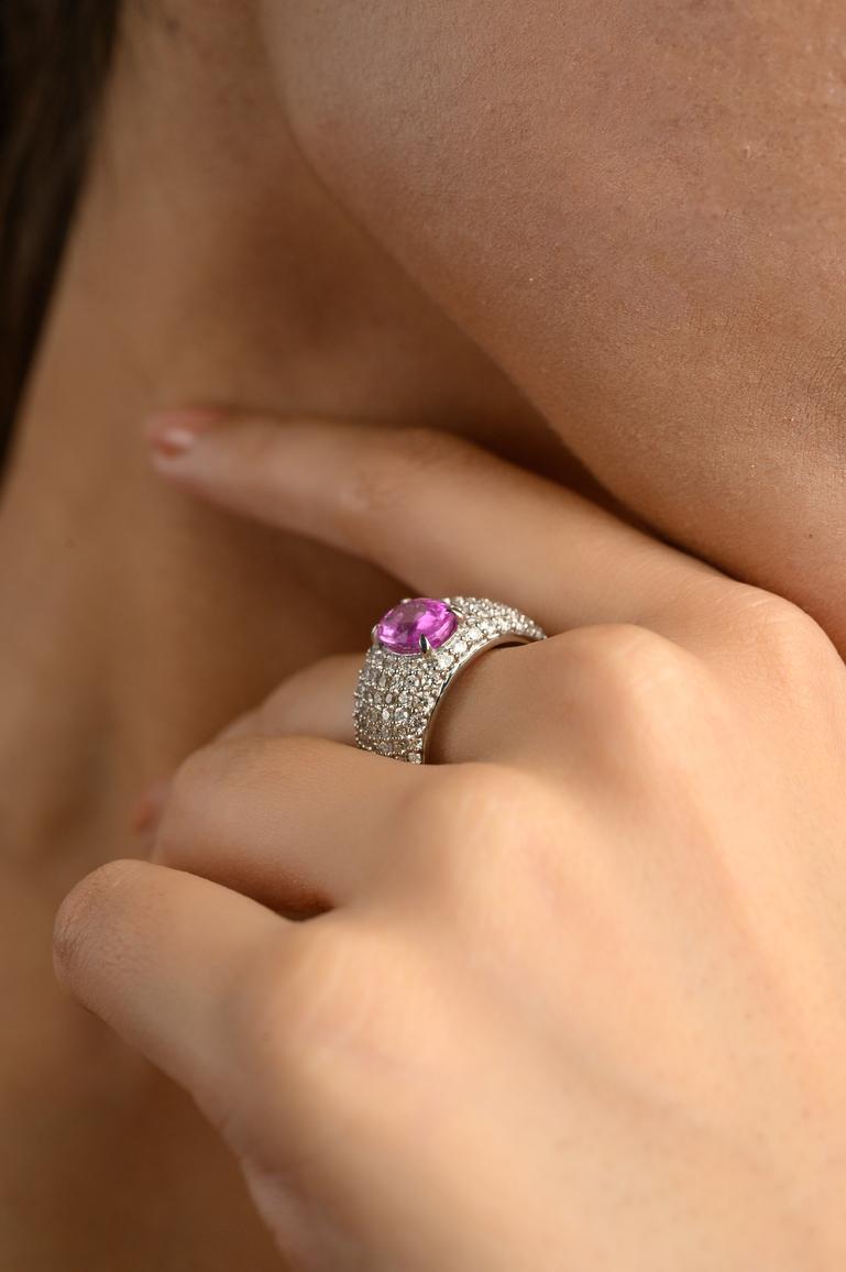 For Sale:  Oval Pink Sapphire Diamond Cocktail Dome Ring in 18k Solid White Gold 4