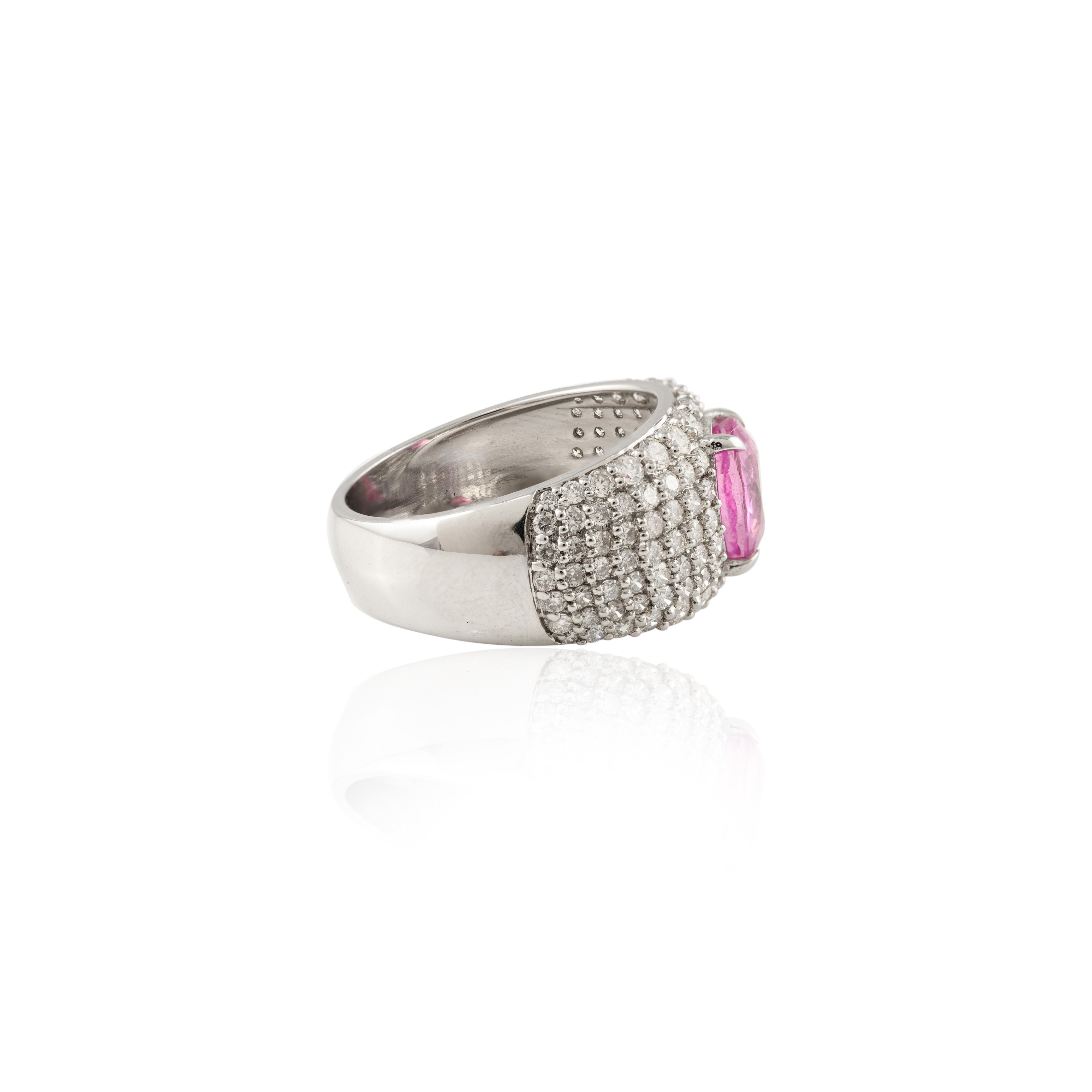 For Sale:  Oval Pink Sapphire Diamond Cocktail Dome Ring in 18k Solid White Gold 5