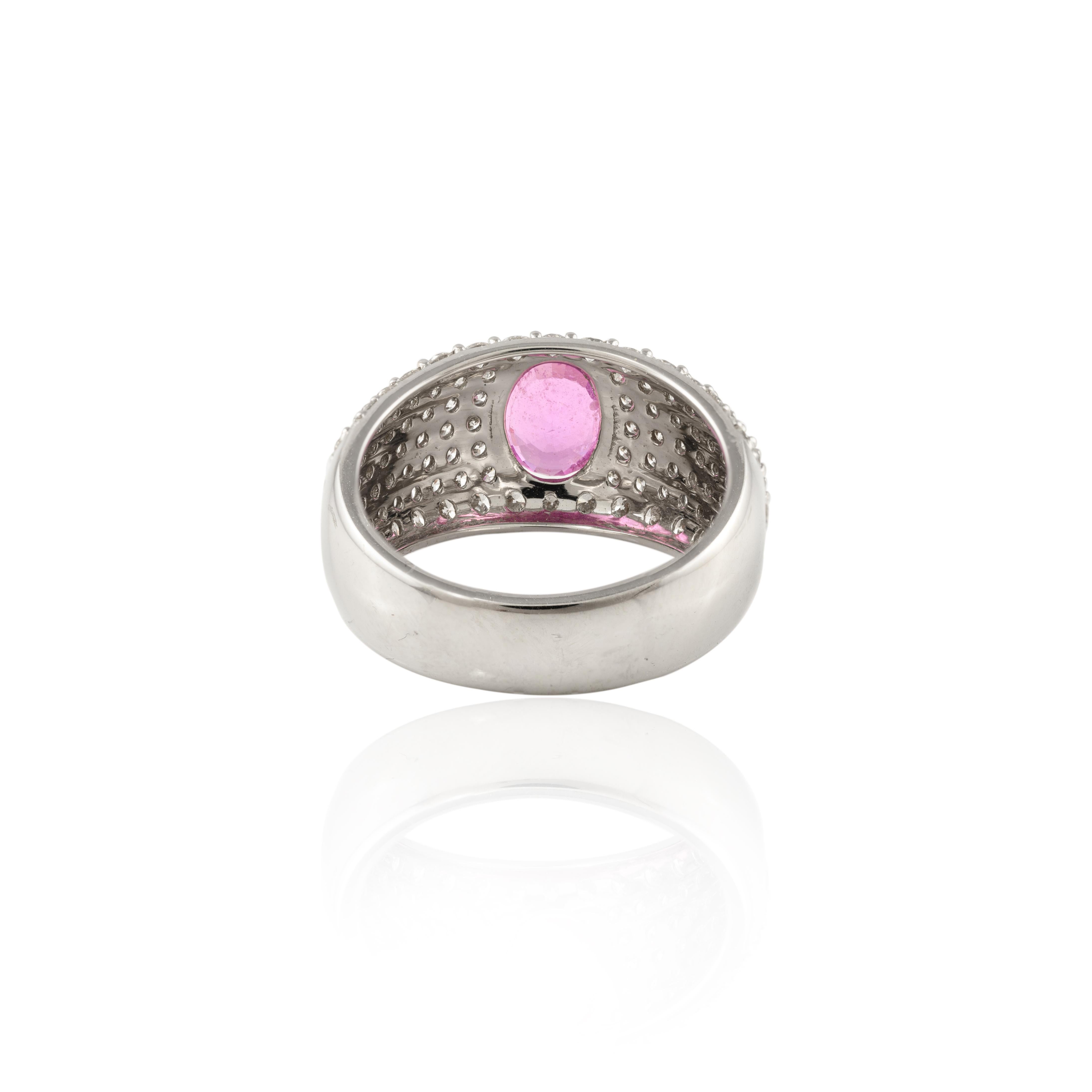 For Sale:  Oval Pink Sapphire Diamond Cocktail Dome Ring in 18k Solid White Gold 7