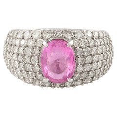 Oval Pink Sapphire Diamond Cocktail Dome Ring in 18k massivem Weißgold