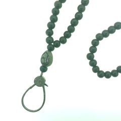 2.03 Carat Pave Diamond Clasp Ebony Bead Necklace Oxidized Sterling Silver