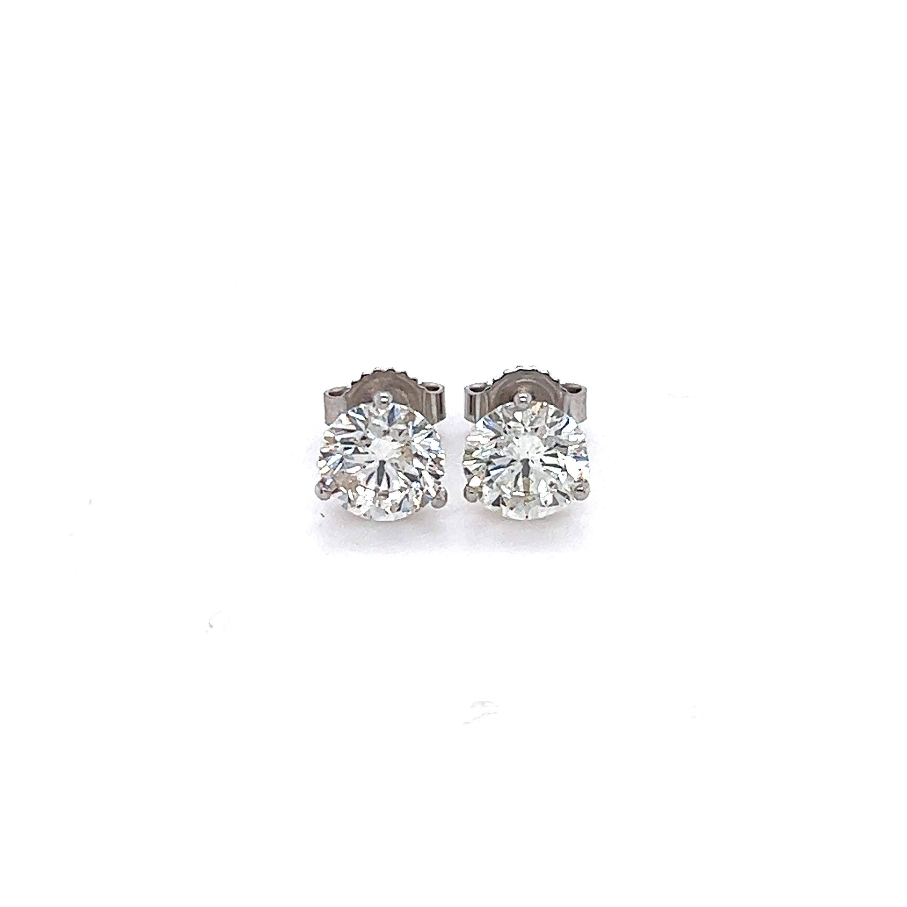 Round Cut 2.03 Ct Round Diamond Solitaire Stud Earring in 14k White Gold For Sale