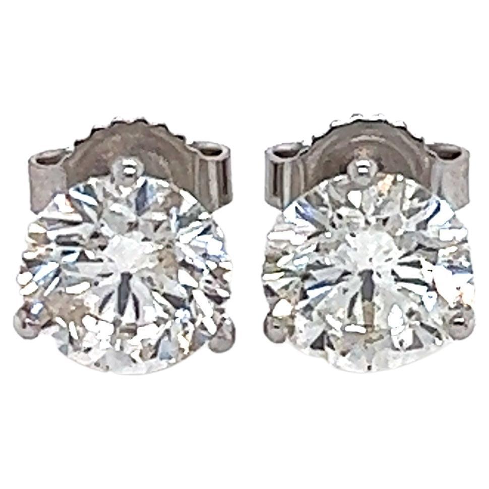 Clous d'oreilles solitaires en or blanc 14 carats avec diamants ronds 2,03 carats