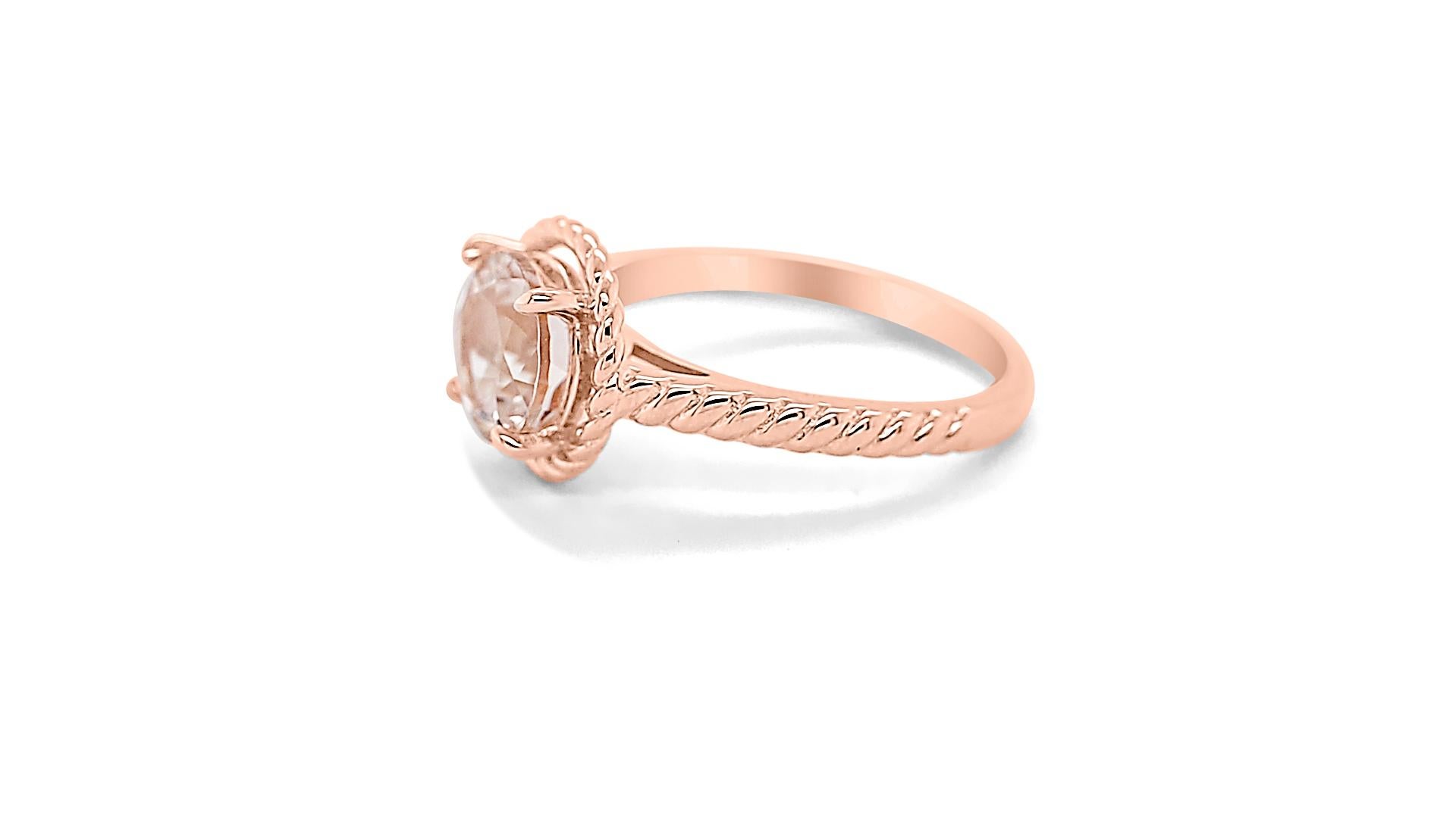 Art Deco 2.03 Ctw Natural Morganite 925 Sterling Silver Rose Gold Plated Bridal Ring     For Sale