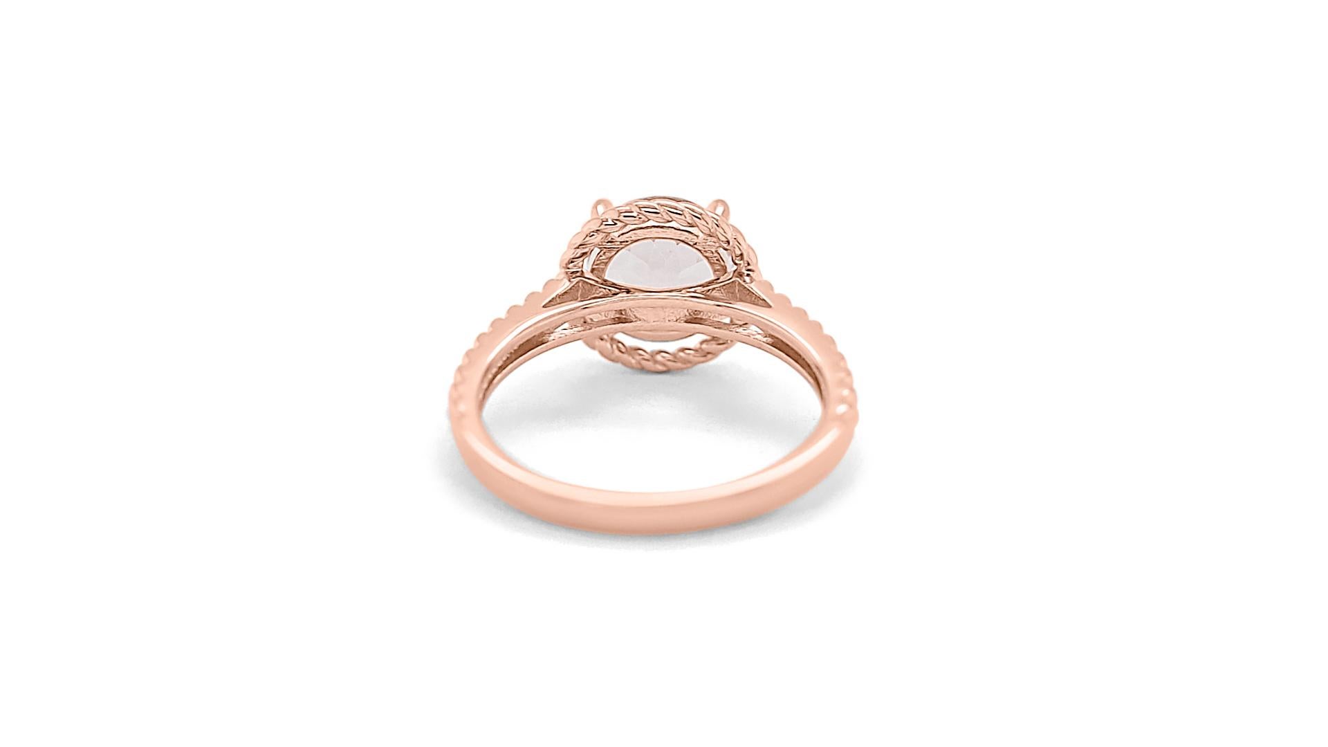 Round Cut 2.03 Ctw Natural Morganite 925 Sterling Silver Rose Gold Plated Bridal Ring     For Sale