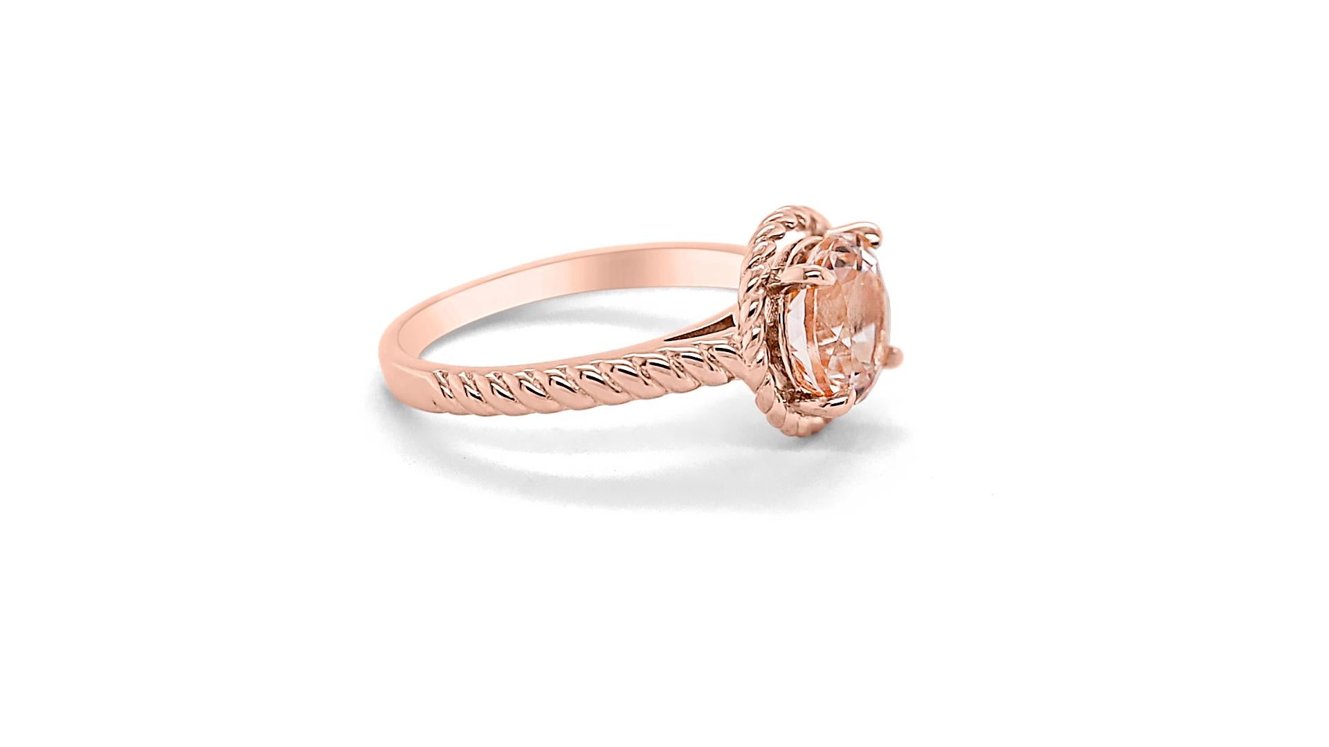 2.03 Ctw Natural Morganite 925 Sterling Silver Rose Gold Plated Bridal Ring     In New Condition For Sale In New York, NY