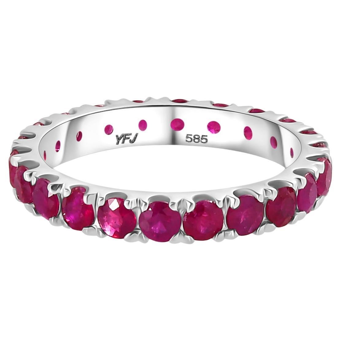 2.03 CTW Round Cut Ruby Eternity Stackable Band Ring in 14k Solid White Gold