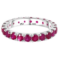 2.03 CTW Ruby Round Cut Eternity Stackable Band Ring in 14k Solid White Gold (Bague d'éternité en or blanc massif)